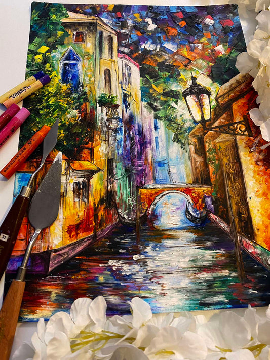 油畫棒景物線上課《都市霓虹》